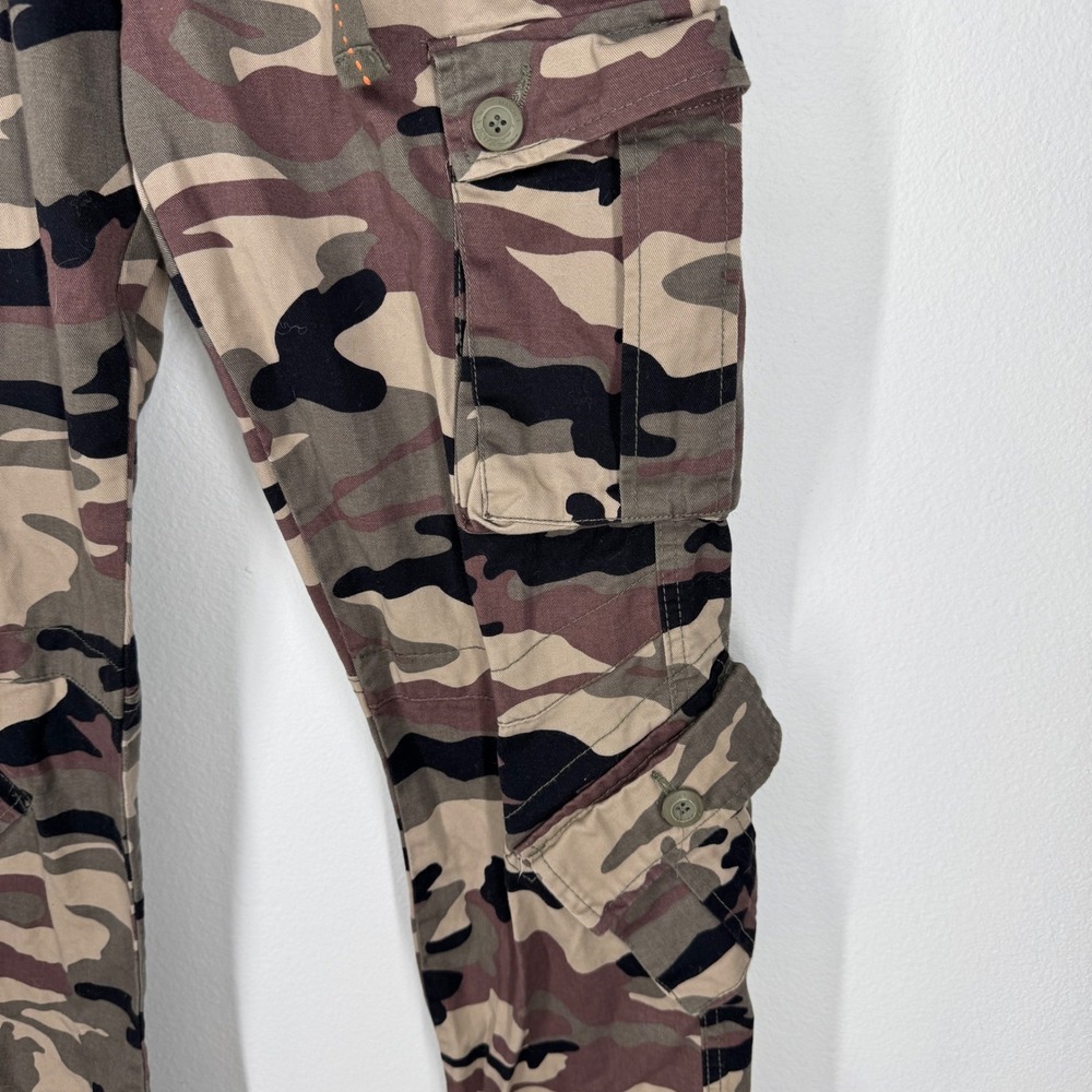 Matchstick Mens Camo Cargo Pants Brown Tan Multi Pocket Utility Trousers Size 28 - Picture 6 of 8